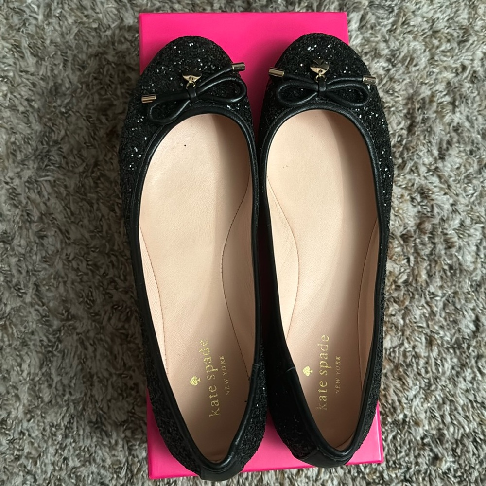 Gently worn Kate Spade black glitter flats
